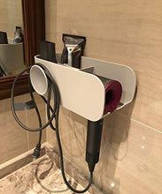 Load image into Gallery viewer, Best hair dryer holder wall mount blow hair dryer rack with cabinets styling tool organizer storage shelf for hair dryer premium white
