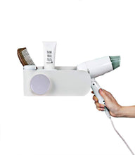 Load image into Gallery viewer, Top hair dryer holder wall mount blow hair dryer rack with cabinets styling tool organizer storage shelf for hair dryer premium white