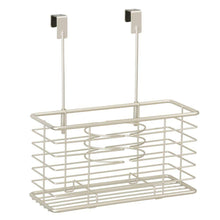 Load image into Gallery viewer, Storage organizer mdesign farmhouse metal bathroom over cabinet door hair care styling tool organizer storage basket for hair dryer flat iron curling wand hair straightener brushes holds hot tools satin