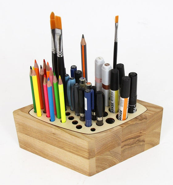 Wood desk organizer Pen stand Wooden pencil holder Wood pen holder by PromiDesign