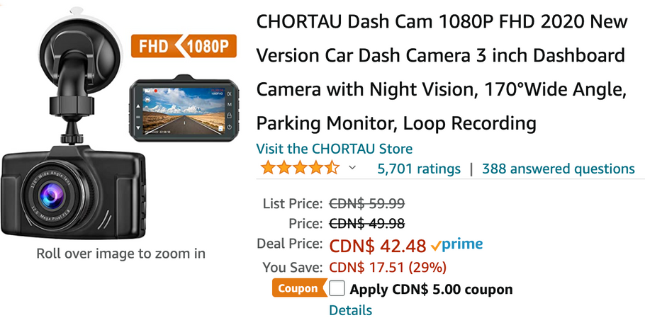 Amazon Canada Deals: Save 38% on Car Dash Camera with Night Vision + 40% off Mini Projector Portable with Coupon + More Offer