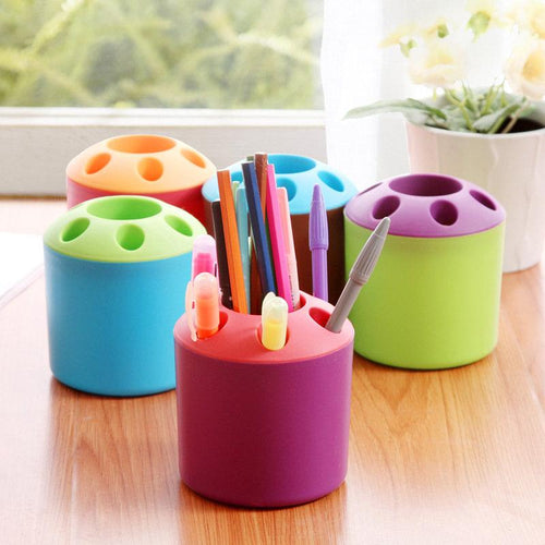 Multi-Function Perforated Plastic Toothbrush Holder Storage Barrels Desktop Pen Holder Storage Boxes