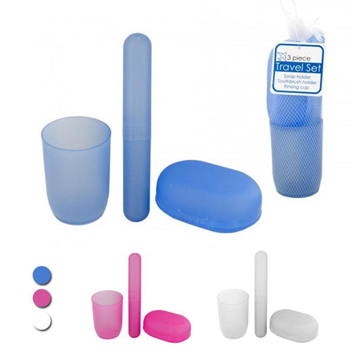 3Pc Bathroom Containers Travel Set Cup Soap Dish Toothbrush Organizer Portable