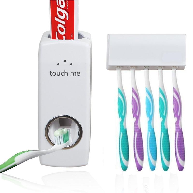 Automatic Extrusion Toothpaste Wall Mount Toothbrush Holder with 5 PCS Brush