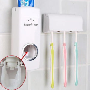 Automatic Extrusion Toothpaste Wall Mount Toothbrush Holder with 5 PCS Brush