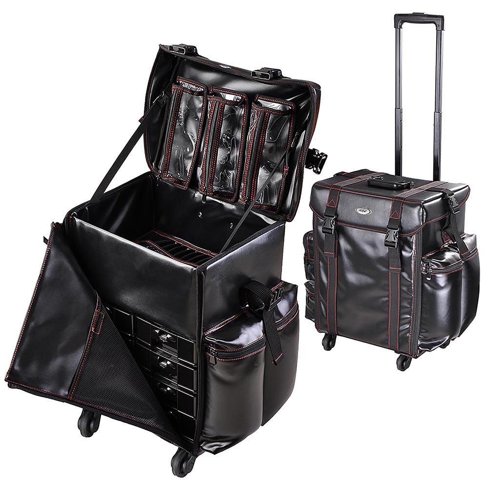 Black Soft-sided Rolling Makeup Case 17x14x22