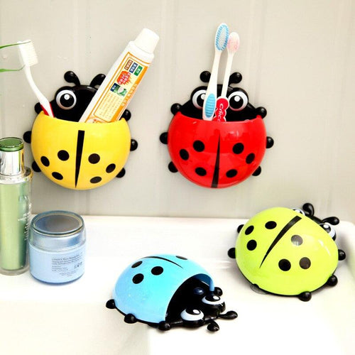 2 Pcs Creative Toothpaste Holder Ladybug cute Toothbrush Holder Suction Home Minion Toothbrush Holder Plastic Holding Toothbrush