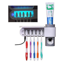 Load image into Gallery viewer, 2 in 1 Antibacterial UV Light Ultraviolet Automatic Toothpaste Dispenser Sterilizer Toothbrush Holder Cleaner