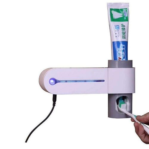 2 in 1 Antibacterial UV Light Ultraviolet Automatic Toothpaste Dispenser Sterilizer Toothbrush Holder Cleaner