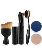 5 Pcs Eye Makeup Brushes Kit + Foundation Brush + Curved Blush Brush + Air Puffs