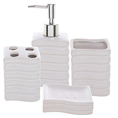 4 Piece Ribbed Ceramic Bath Accessory Set