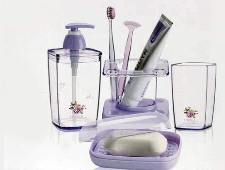 Homeglare 4 Piece Transparent Bathroom Accessories Set (Plastic, Multicolor)