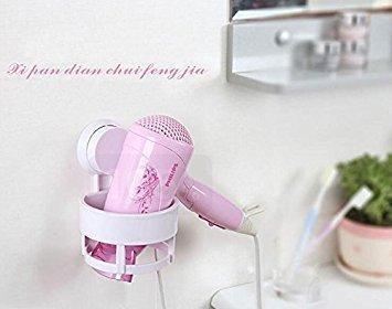 Home eluugie hair dryer wall mounted lock suction cup hair dryer holder hair drier storage organizer hair blower holder whtie white