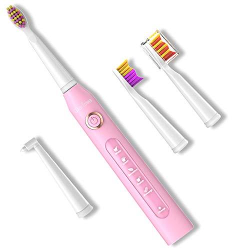5 Modes Electric Toothbrush - Sonic Toothbrush With 3 Heads And 1 Interdental Head, Travel Usb Rechargeable Toothbrushes With Smart Timer, Waterproof Pink For Girls By Gloridea