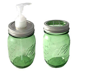 2 Piece Bathroom Accessory Set- Mason Jar Soap Dispenser And Toothbrush Holder- Bundle Of 2 (Green)