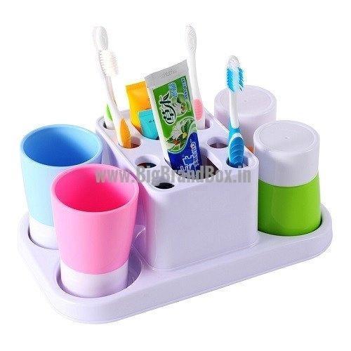 Automatic Toothpaste Dispenser with Toothbrush Holder 4 Cup Wash Gargle Suit