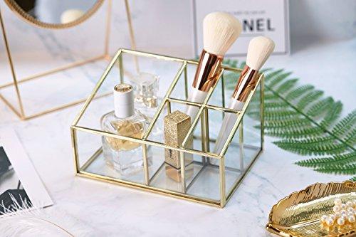 PuTwo Bathroom Storage 5 Sections Metal Glass Makeup Organizer Bathroom Decor Bathroom Organzier