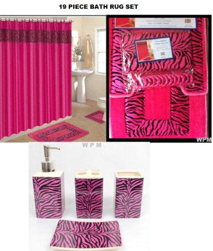19 Piece Bath Accessory Set Pink Zebra Bathroom Rugs & Shower Curtain & Accessories