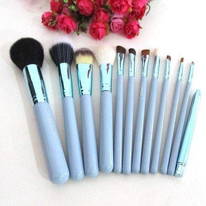 12Pcs Professional Cosmetic Makeup Brush Set Leather Cup Holder Case Kit Powder