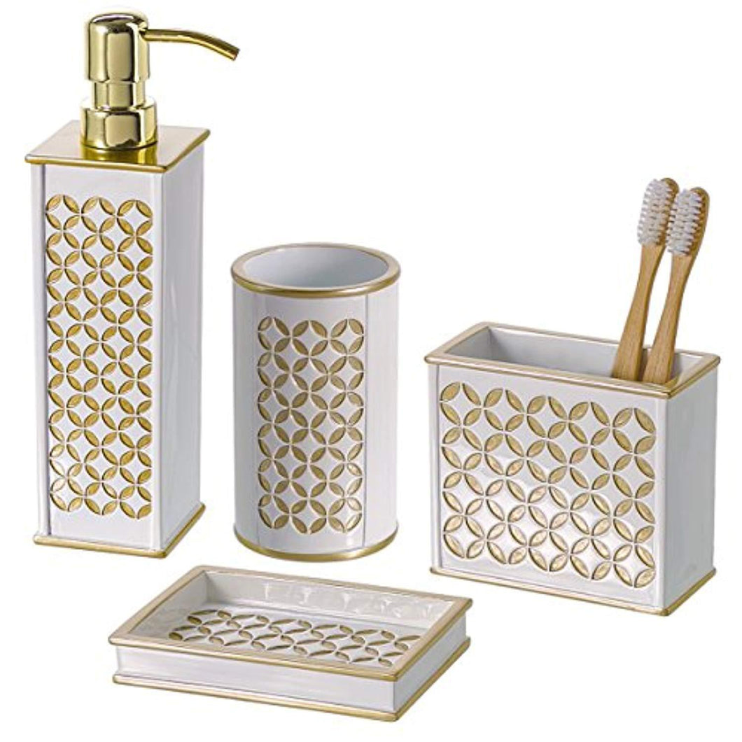 Diamond Lattice 4Pc Bath Accessory Sets- Decorative Lotion Dispenser/Dish/Tumbler/Toothbrush Holder- Durable Accessories Set- Best Bathroom Decorating Ideas- Gift Packaged- Great