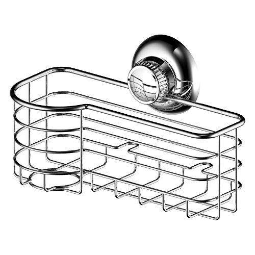 123 Dynamic Stainless Steel Rustproof Kitchen Sink Sponge & Scrub Brush Holder Basket - Super Strong Rotate & Lock Vacuum Suction Cup - Storage For Kitchen, Bathroom & Shower