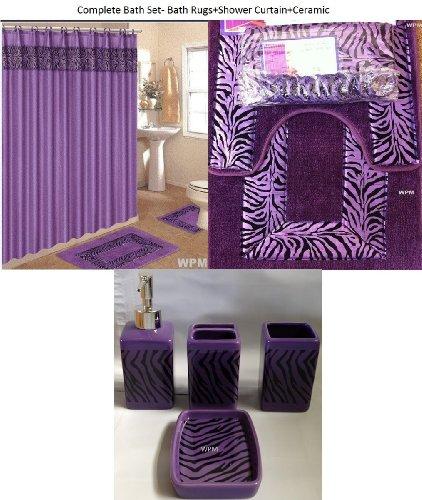 19 Piece Bath Accessory Set Purple Zebra Bathroom Rugs & Shower Curtain & Accessories