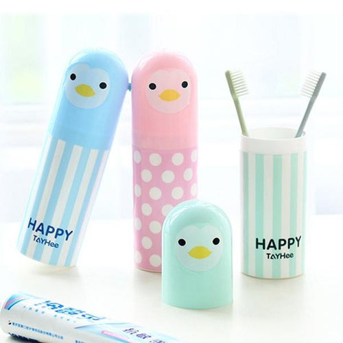 Portable Cute Cartoon Penguin Toothbrush Holder Travel Case Clean Box Tube Cover