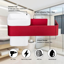 Load image into Gallery viewer, Organize with ty storage hair dryer holder wall mount blow dryer holder aluminum bathroom organizer ceramic cup modern no drilling self adhesive bathroom bedroom storage red white