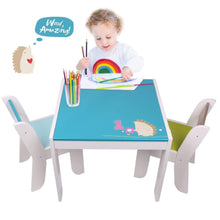 Load image into Gallery viewer, Featured labebe wooden activity table chair set blue hedgehog toddler table for 1 5 years baby table toy table baby room table learning table cover kid bedroom furniture child furniture set kid desk chair