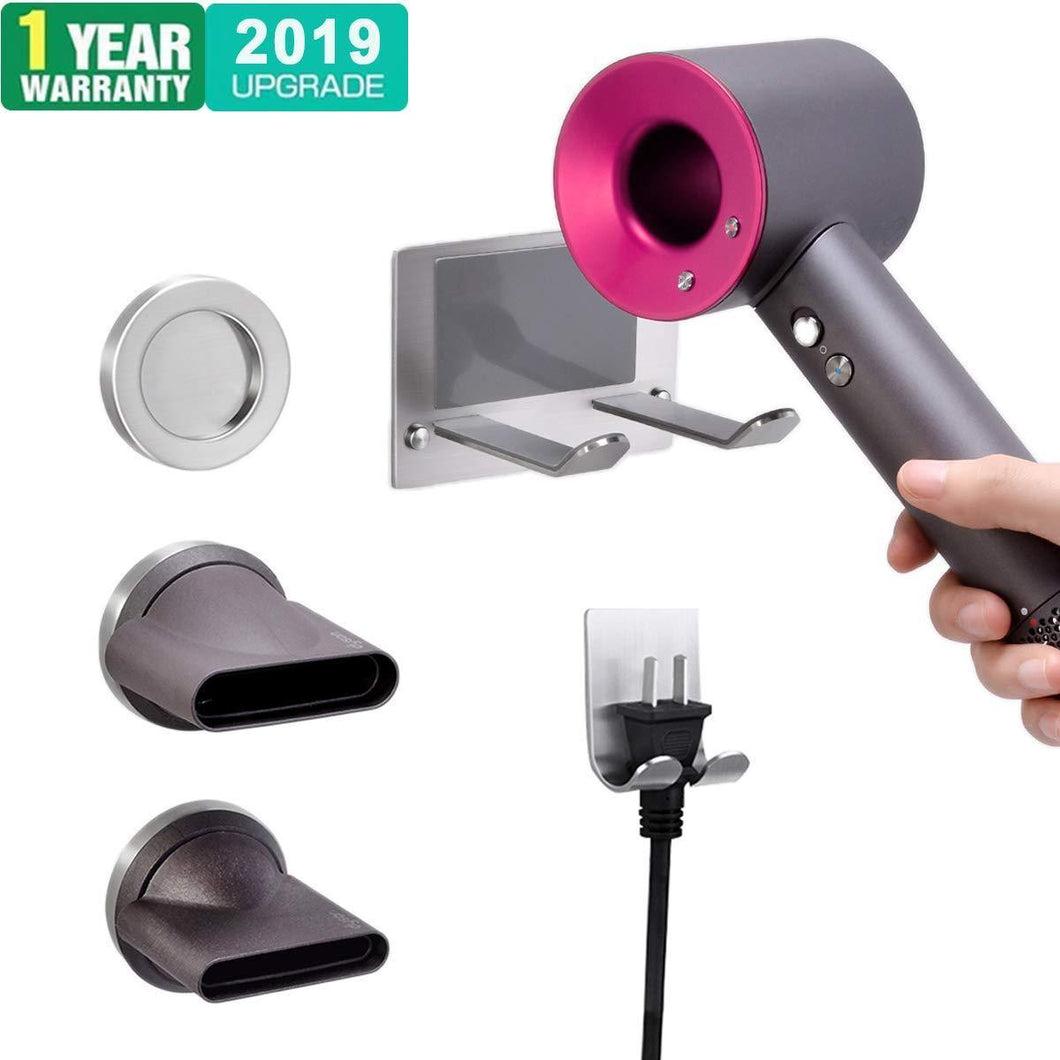 Discover the xigoo hair dryer holder self adhesive dyson hair dryer wall mount holder compatible dyson supersonic hair dryer brushed 304 stainless steel power plug diffuser and nozzles organizer