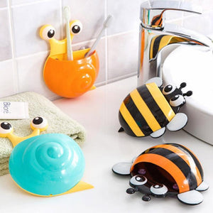Cute Cartoon Bee Snails Design Toothbrush Suction Wall Holder Bathroom Home Decor