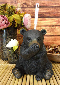 Ebros 14.5" Tall Whimsical Funny Forest Mountain Black Bear Covering Nose Toilet Brush Scrub and Base Holder Bathroom Gift 2 Piece Set Statue Rustic Cabin Lodge Bears Decor Accent Figurine