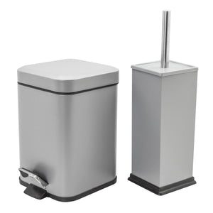 Harbour Housewares Square Steel Bathroom Pedal Bin & Toilet Brush Set - Grey