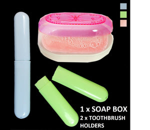 3PC Portable Soap Box Toothbrush Holders Travel Case Plastic Container Protector