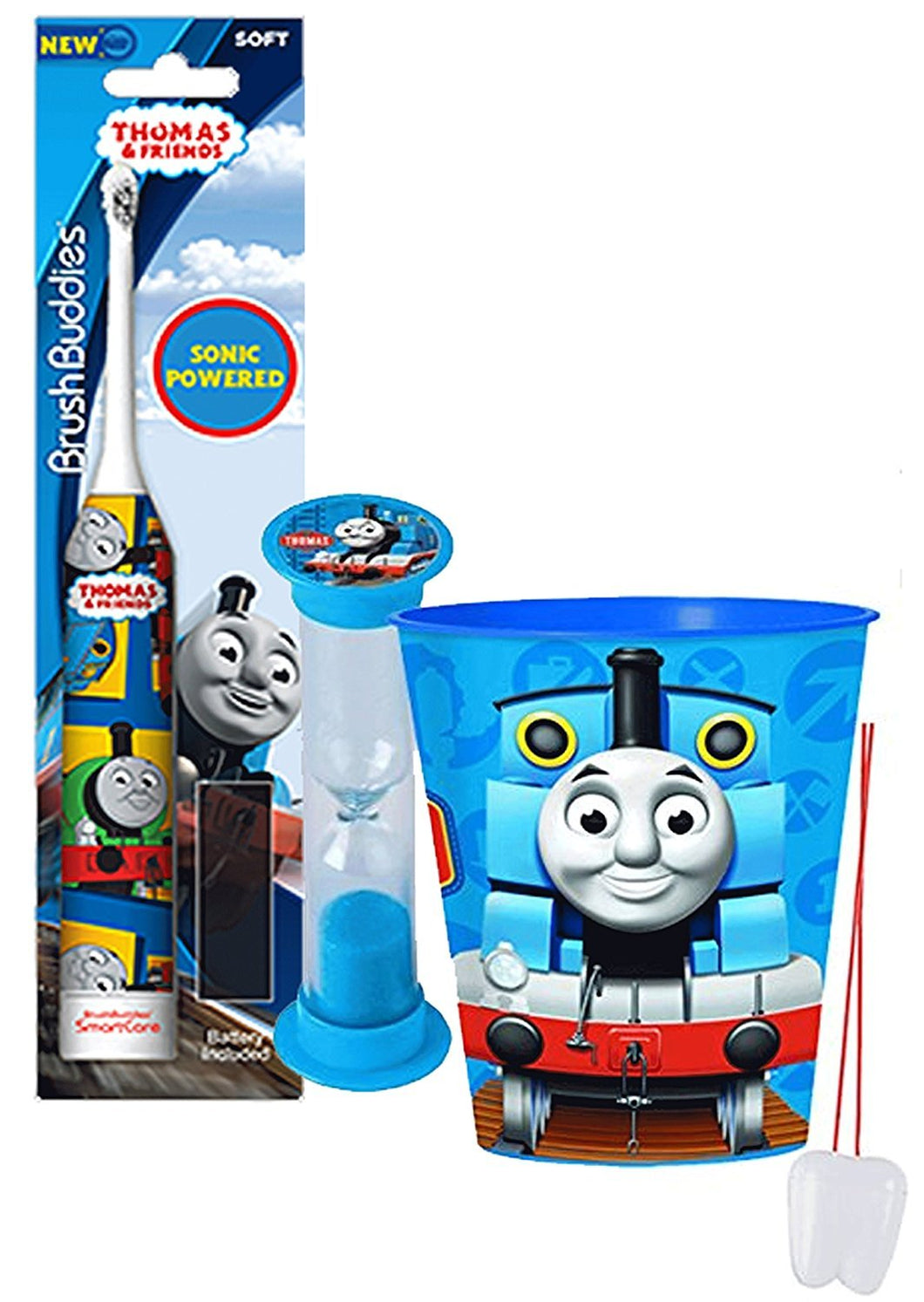 "Thomas the Train" Inspired 3pc Bright Smile Oral Hygiene Set! Thomas and Friends Turbo Powered Spin Toothbrush, Brushing Timer and Mouthwash Rinse Cup! Plus Bonus "Remember To Brush" Visual Aid!