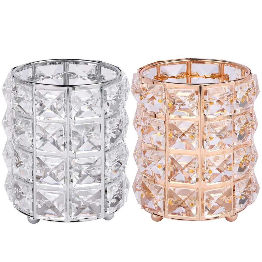 2 Pcs Crystal Rotating Makeup Brush Holder Organizer Bling Eyebrow Comb Brushes Pen Pencil Cosmetic Storage Containergold+Sliver