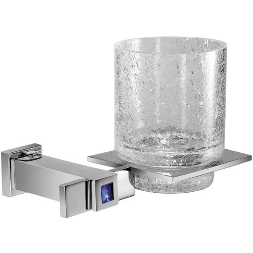 Moonlight Wall Crackled Glass Toothbrush Holder W/ Swarovski Crystals - Chrome