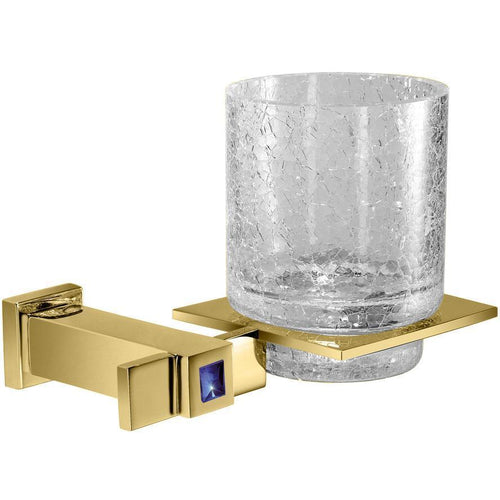 Moonlight Wall Mounted Crackled Glass Toothbrush Holder w/ Swarovski Crystal - Gold
