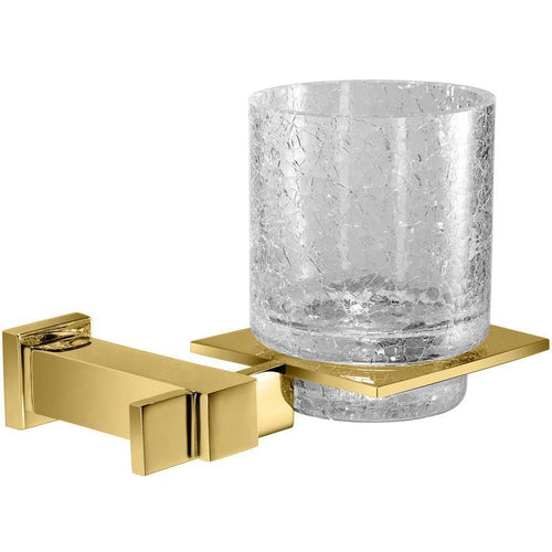 Plain Lisa Wall Crackled Glass Toothbrush & Toothpaste Holder - Gold/ Chrome