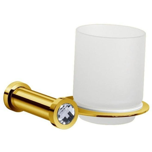 Moonlight Wall Frozen Glass Toothbrush Holder W/ Swarovski - Chrome/ Gold