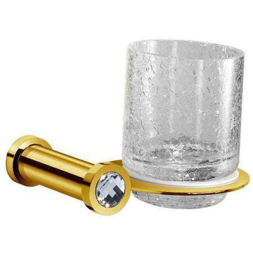 Moonlight Wall Crackled Glass Toothbrush Holder W/ Swarovski - Chrome/ Gold