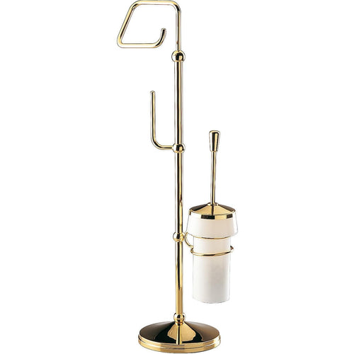 Standing Toilet Brush Bowl Holder Toilet Paper Holder Set, Brass Frosted Glass