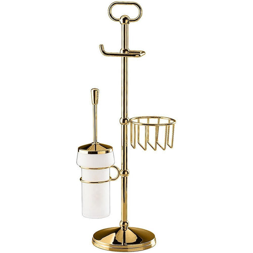 Standing Toilet Brush Bowl Holder Toilet Paper Holder Set, Brass Frosted Glass