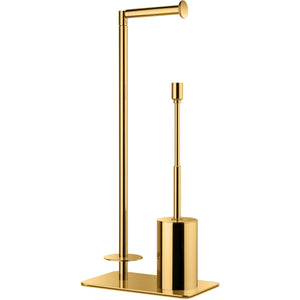 Standing Toilet Brush Bowl and Storage Spare Toilet Paper Holder Set, Brass