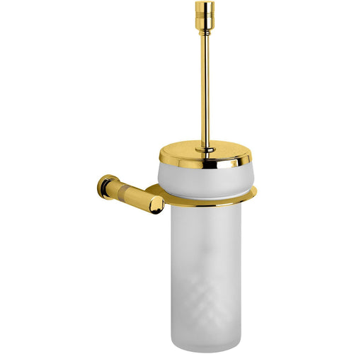 Ribbet Round Wall Toilet Brush Bowl Holder Cleaner Set, Brass Frosted Glass