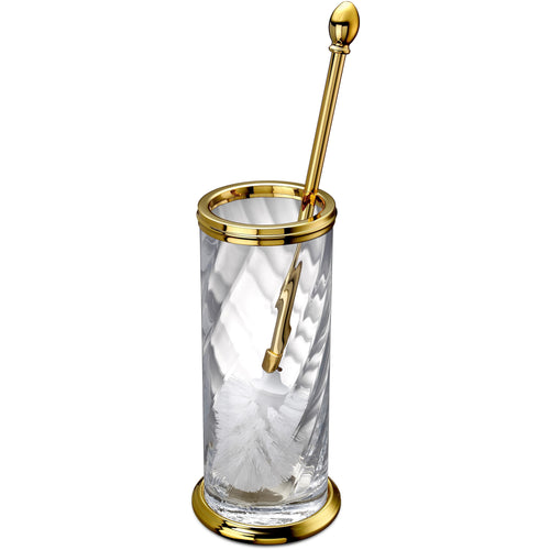 Spiral Clear Glass Round Toilet Brush Bowl and Holder Cleaner Set W/O Lid, Brass