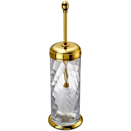Spiral Clear Glass Round Toilet Brush Bowl and Holder Cleaner Set W/ Lid, Brass