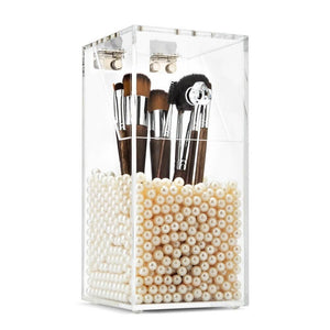 Aoert Clear Makeup Brush Holder With Pearls