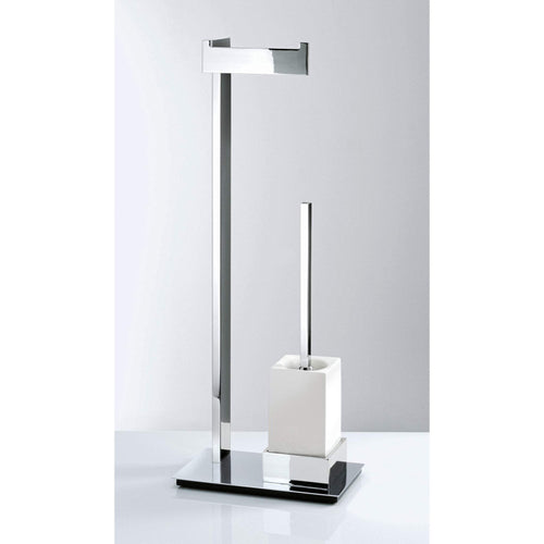 DWBA Berlin Standing Toilet Brush,  Holder & Toilet Paper Set, Porcelain & Brass