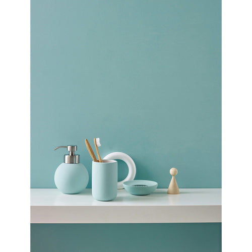 Cleo Round Ceramic Bathroom Toothbrush Holder Standing Toothpaste Tumbler